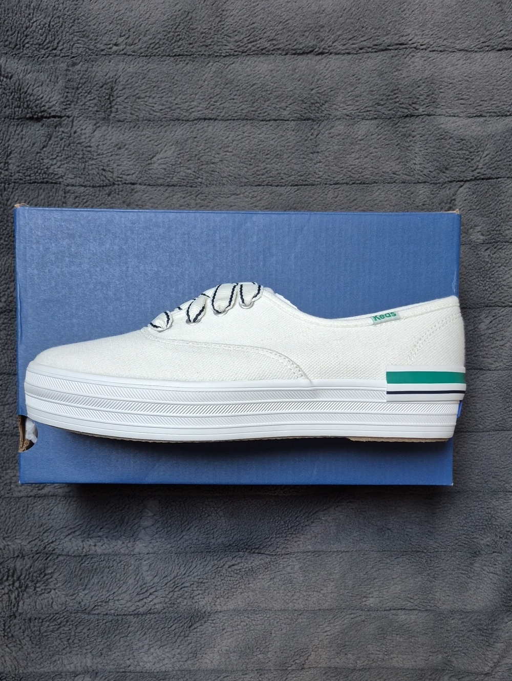 Keds The Platform Pique Green Stripe Canvas Sneaker Women's Size 8, New In Box